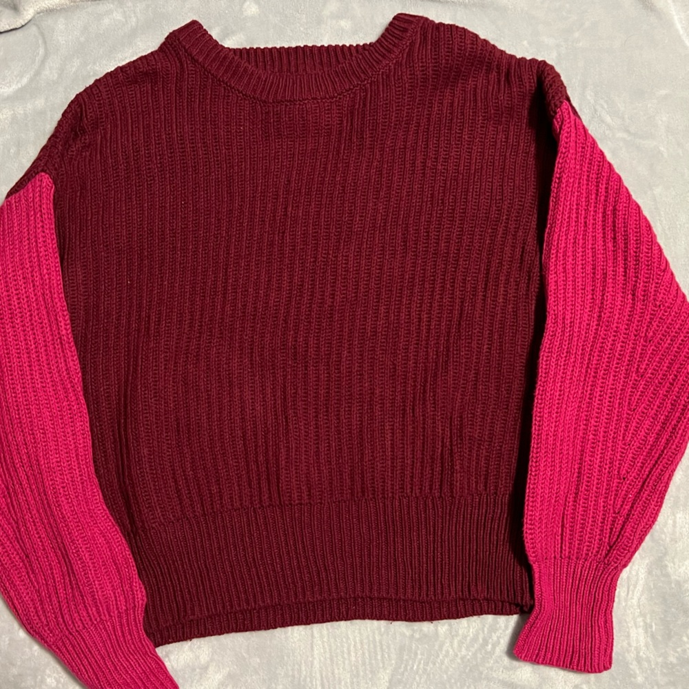 Women's  Crewneck Sweater - A New Day Burgundy‎ And Pink Large